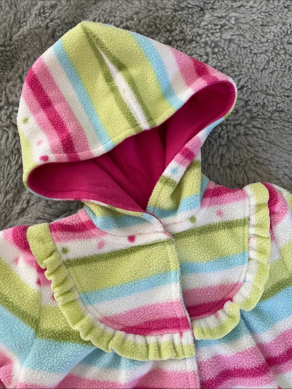 Vintage Gymboree Girls' Striped Hooded Fleece Jacket - Pink & Green Sz 6/12M
